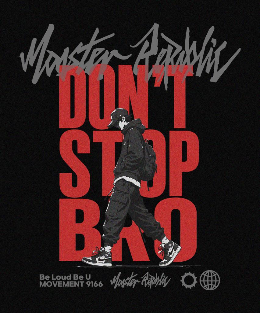 MONSTER REPUBLIC Don'T Stop Bro Red T-Shirt Black_9166