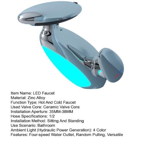 LED Faucet Pull-down Bathroom Sink Faucet 360 Degree Rotating Nozzle Adjustable Single Handle Countertop Basin Tap