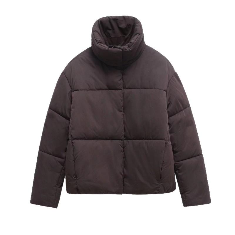 Womens Stand Collar Cotton Padded Coat Loose Fit Street Style Jacket Black Coffee
