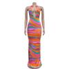Women's Fashion Sleeveless V-Neck Backless Printed Maxi Dress