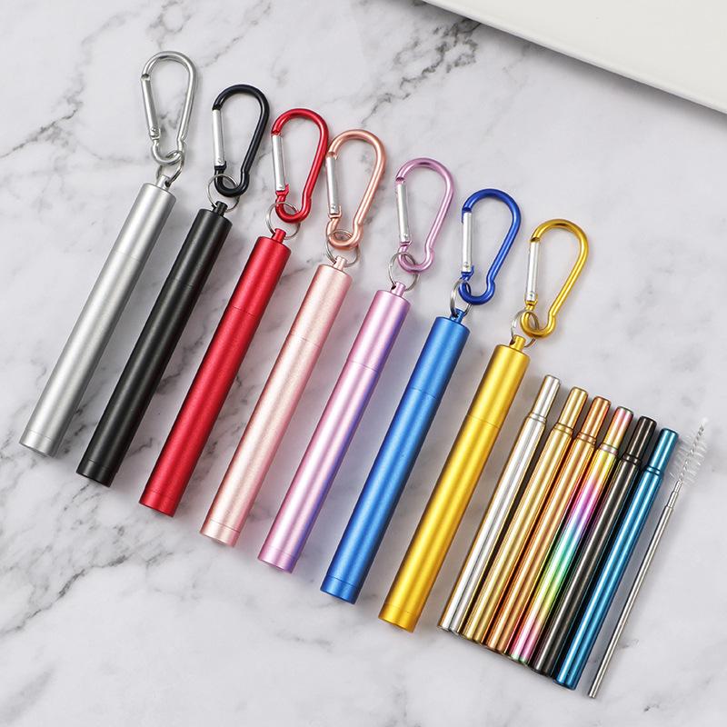 Hot Sale Reusable Metal Retractable Drink Straw Portable Collapsible Telescopic Stainless Steel Straws