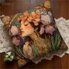 Art Nouveau Iris Flower Pillow Cover Vintage Portrait Girl Print Soft Throw Pillow Case For Boho Home Bedroom Decor Gift