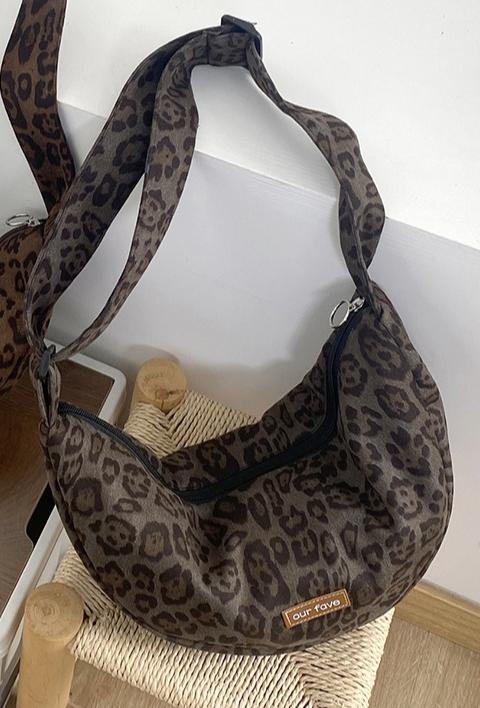 Retro Leopard Print Women's Hobos Crossbody Bag Faux Suede Casual Shoulder for Women Fall Winter Underarm Bag Purse Handbags