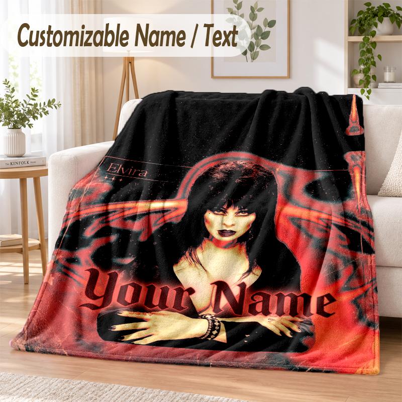 Elvira Mistress of the Dark Custom Name Flannel Throw Blanket Soft Warm for Sofa Bed Indoor Home Use