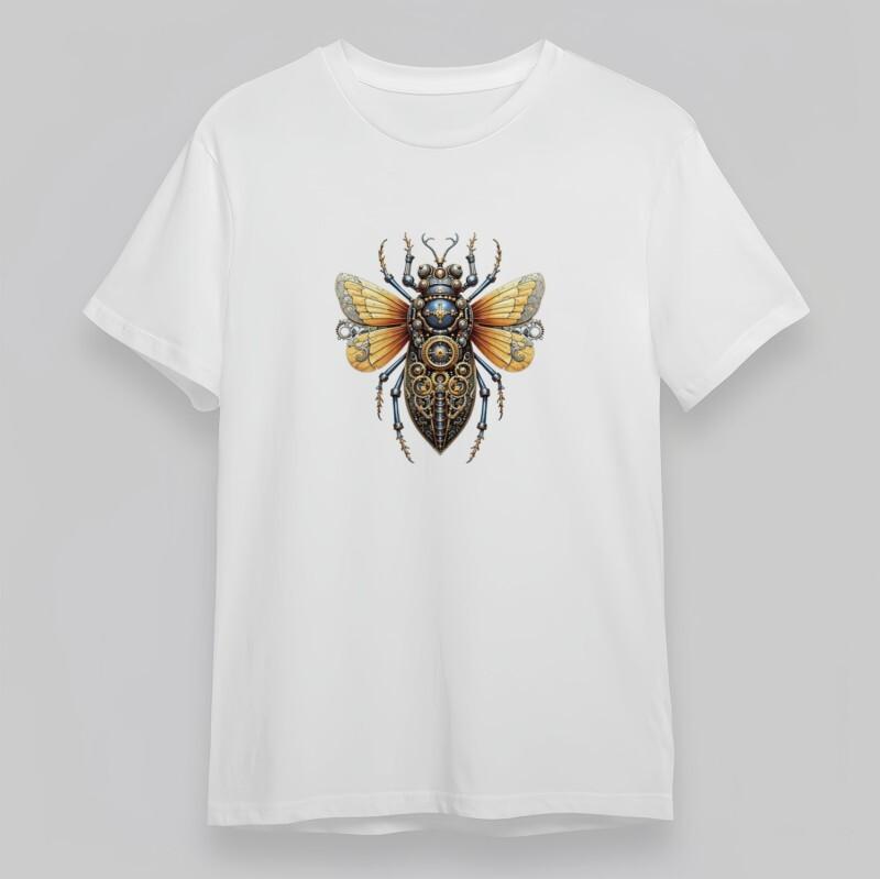 

Men s Oversize Classic T-Shirt Mechanical Bug Artwork Bronze Accent Details Tee 3XL