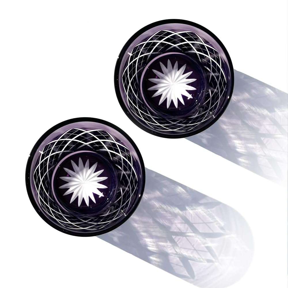 Kobo Edo Kiriko Yarai Crest Old Glass Pair Wooden Box Made in Japan [Taimuro Official] (Edo Purple) TB90115-1Ms