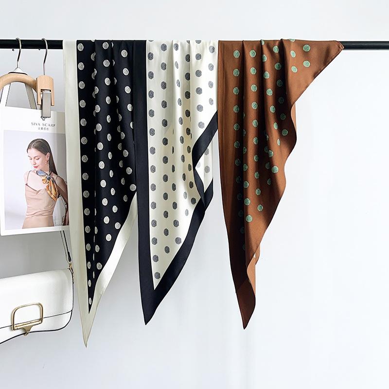 New Brown Polka Dot Triangle Scarf Headscarf Versatile Fashion Waist Seal Waist Silk Scarf Women's Cool Retro Shawl Scarf