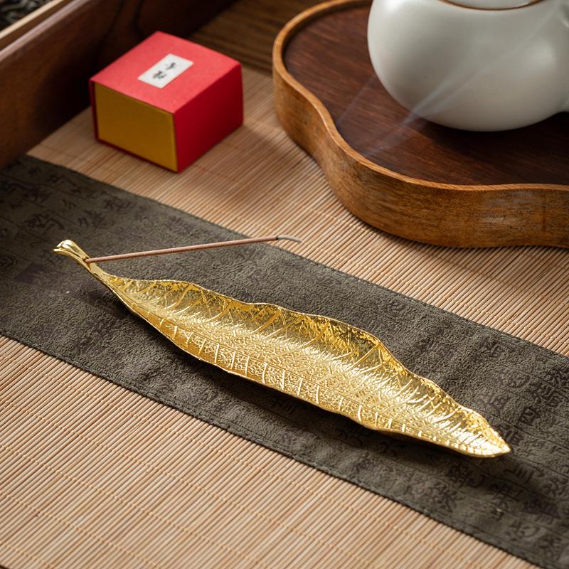 Vintage Bodhi Leaf Alloy Incense Holder - Creative Home Decor, Japanese Style Leaf Stand & Burner