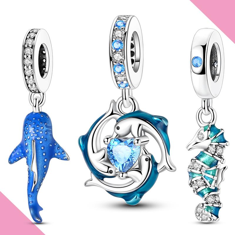 Originales Charms 925 Silver Dolphin Whale Seahorse Dangle Charms Fit Bracelet Beads Diy Fashion Pendant For Woman Jewelry