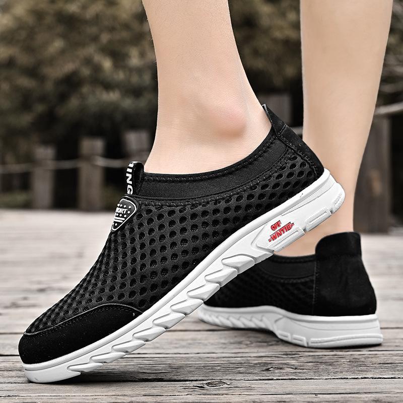 Summer Sneakers Men's Shoes Mesh Breathable One Pedal Lightweight Shock Absorption Non-Slip Outdoor Casual Shoes Walking Shoes