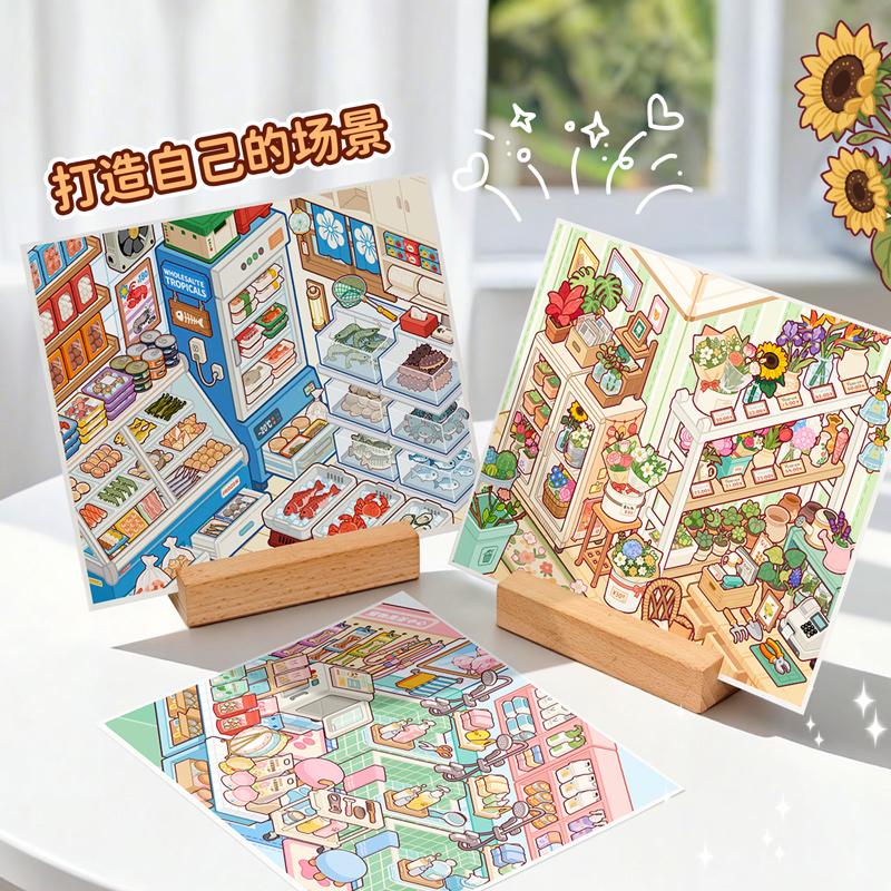 Code goods series Kawaii 3D Landscaping Stickers Cartoon Miniature Scene Visual Stacking Stickers Hand Account Gift