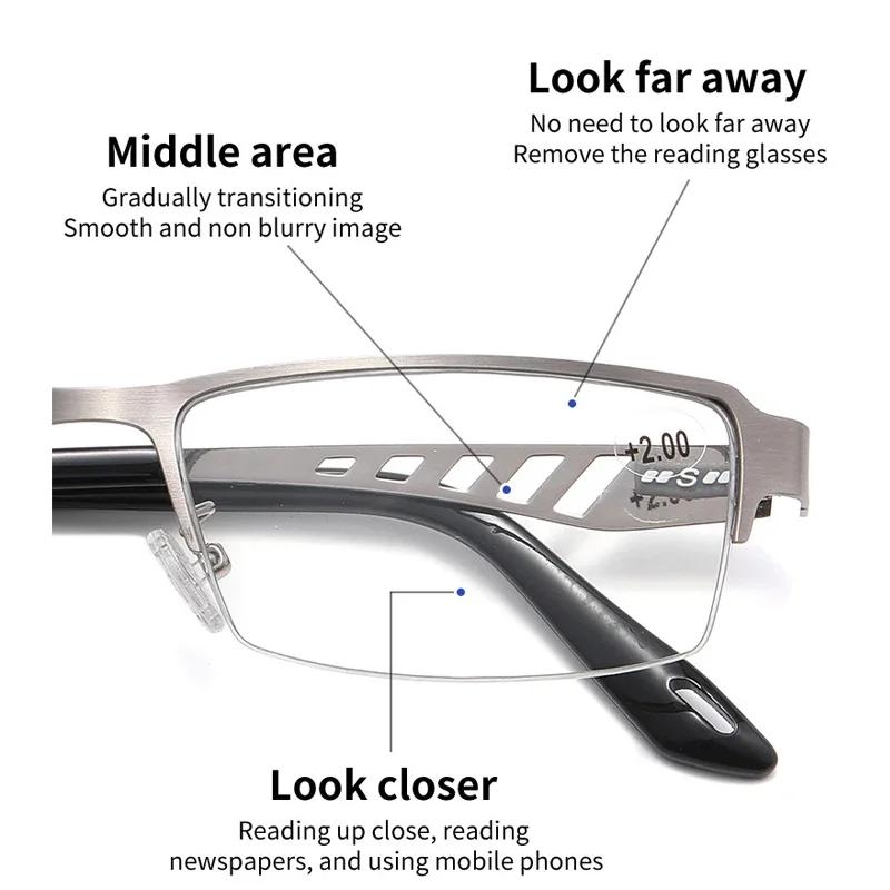 Men Square Metal Photochromic Reading Glasses Large Frame Multifocal Glasses Blue Light Blocking Eye Protection Eyeglasses