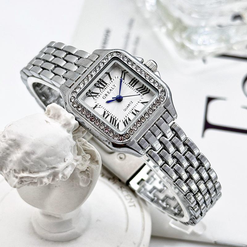 GREALY Women's Classic Retro Square Waterproof Diamond Quartz Watch