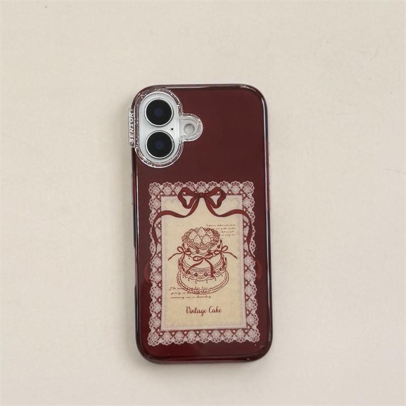

Vintage Red Strawberry Cake Phone Case For iPhone 17 16 15 14 Pro Max with Double-sided Rhinestone and Strawberry Beaded Chain C For iPhone 17ProMax