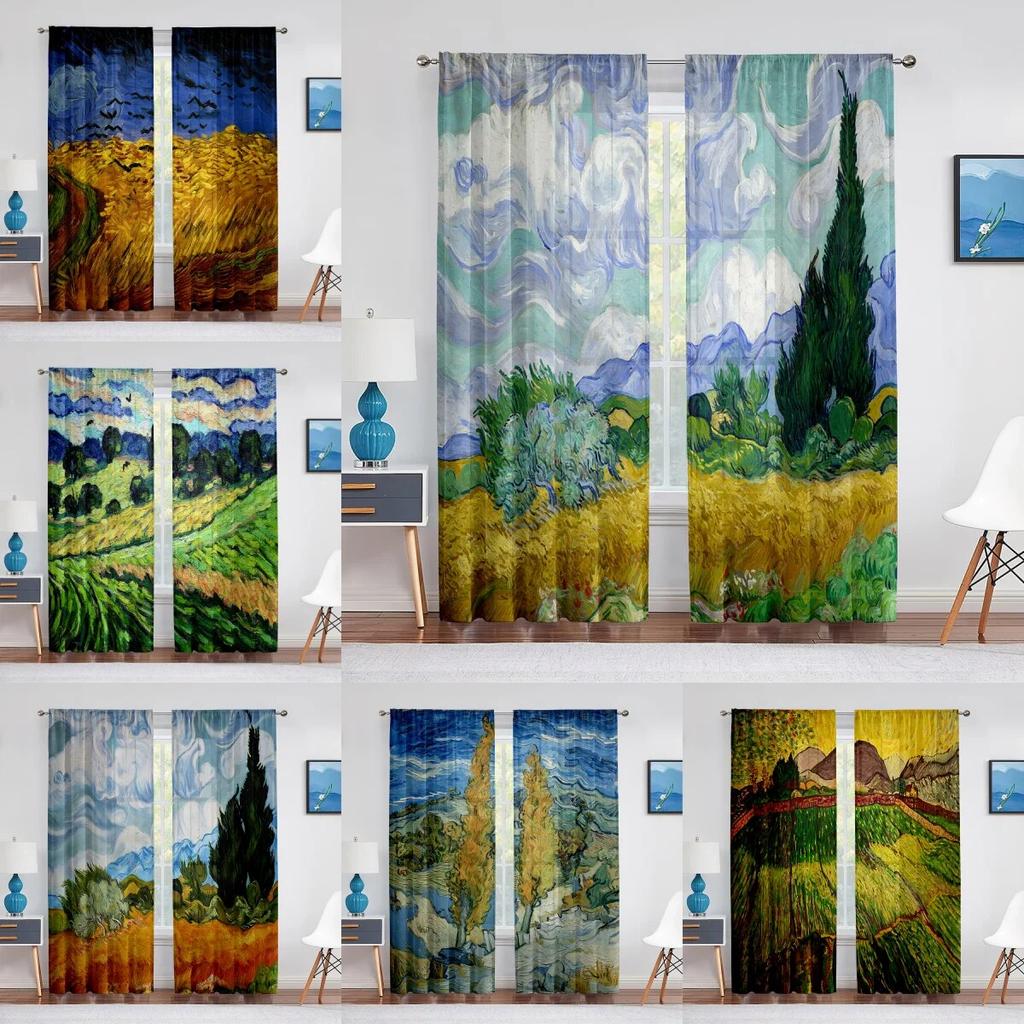 Wheat Field With Cypresses By Van Gogh Classic Art Tulle Sheer Curtains Transparent Window Curtain For Living Room Bedroom Decor