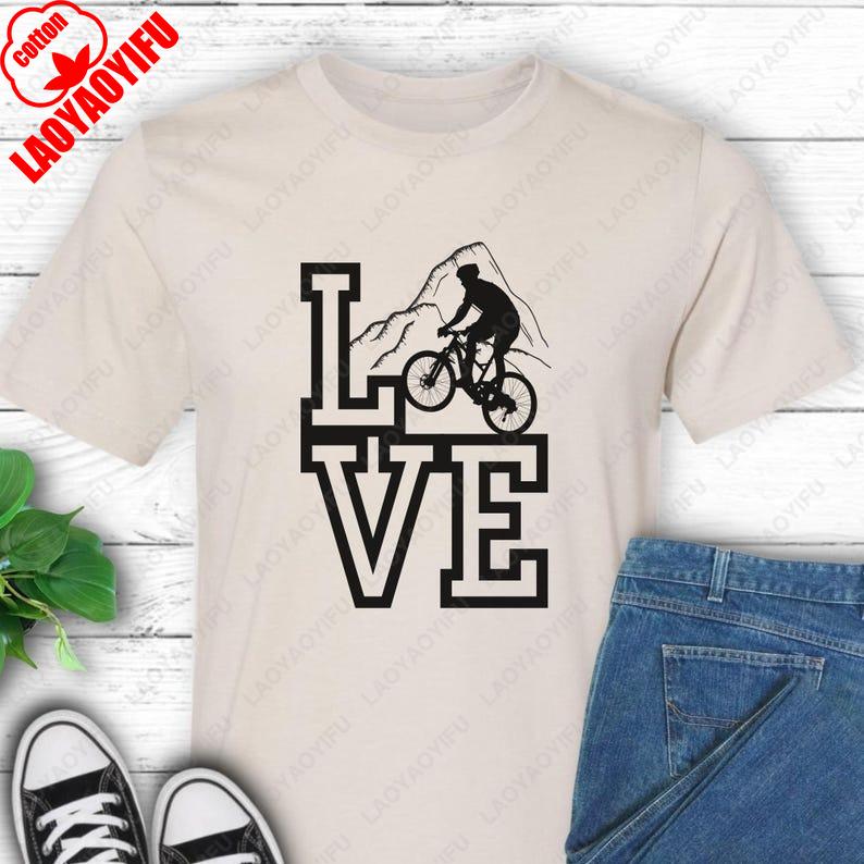 

Love Mountain Biking MTB Cyclist Tshirt Men Women Creative Trending Clothing Design Love Letters Graphic Print Short Sleeve Gift 4XL