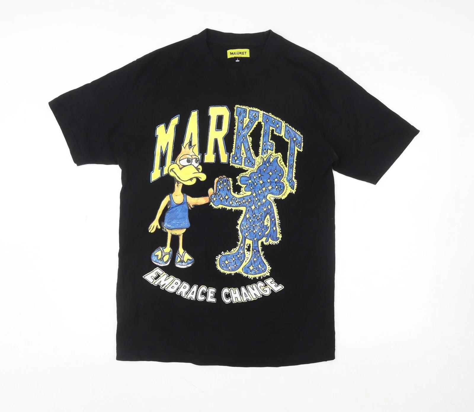 MARKET Men s Black Graphic Cartoon T-Shirt Size M Crew Neck M