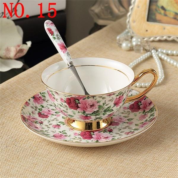 2025 Flowers Painting afternoon tea Coffee Cups Bone china Tea Cup and Saucer Spoon Set Advanced Porcelain Mug for Gifts