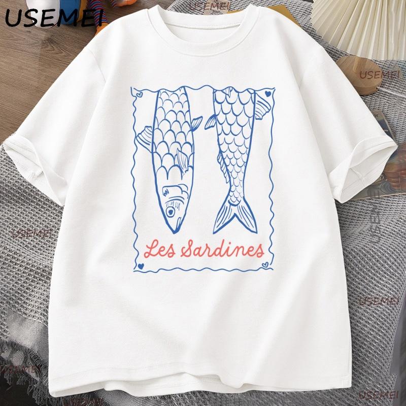 Trendy Sardines T Shirt Aesthetic Fish T-Shirt Summer Short Sleeves Coastal Tee Ocean Men Clothing Casual Clothes Tees