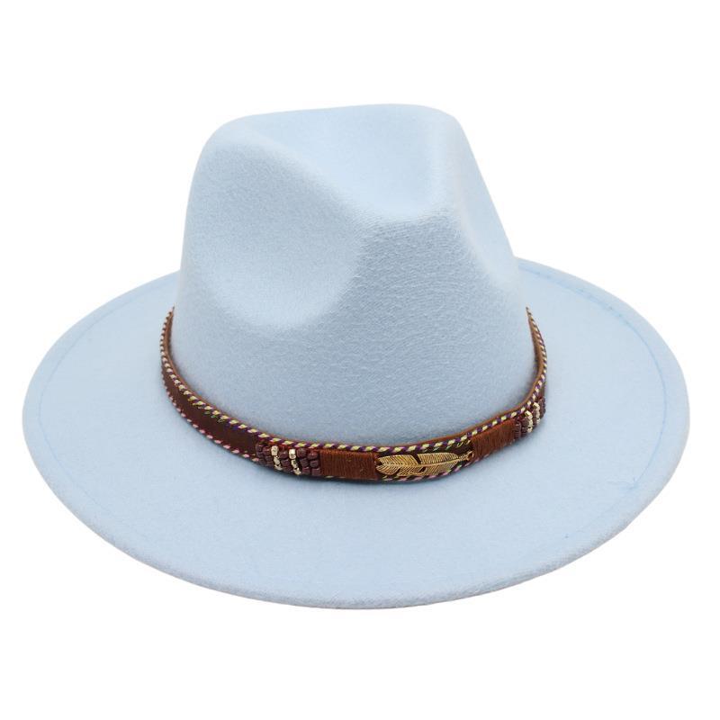 Minority Stage Top Hat Metal Feather Jazz Hat Men'S And Women'S Ethnic Style Felt Hat Tibetan Wool Hat