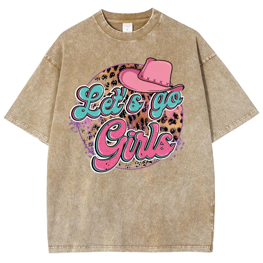Pink Leopard Print Letter Print Women's T-Shirt American Sweetheart Style Cute Girl Short Sleeve Washed Vintage Top