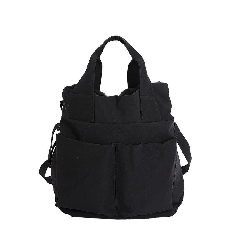 

Холщовая сумка женская большой вместимости легкая сумка-тоут однотонная на плечо через плечо чёрный