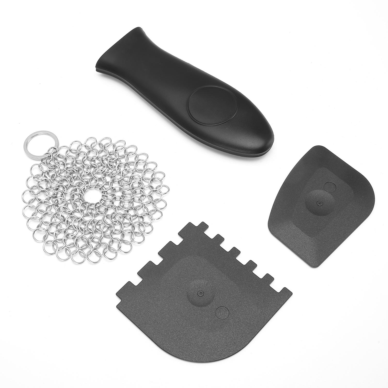 

Stainless Steel Cast Iron Cleaner Scrubber Toothed Scraper Pot Handle Cover Kitchen Cleaning Kit
