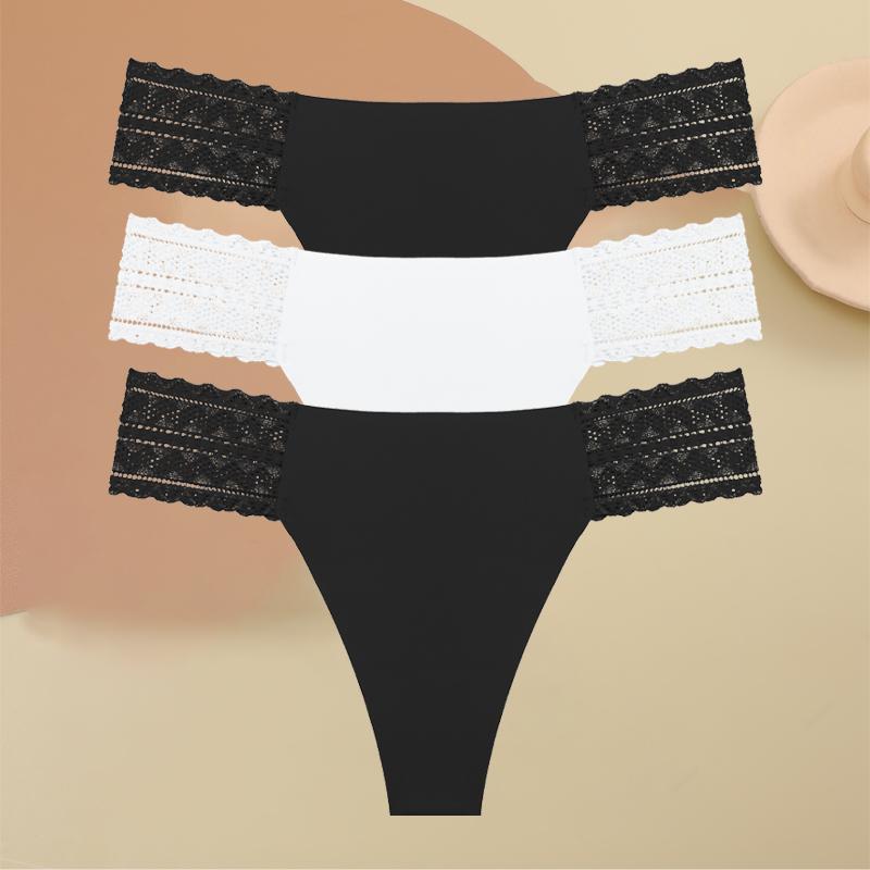 3Pcs Seamless Women Panties Sexy Lace G-string Hollow Out Waist Underwear for Female Solid Thongs Low Rise Lingerie S-XL
