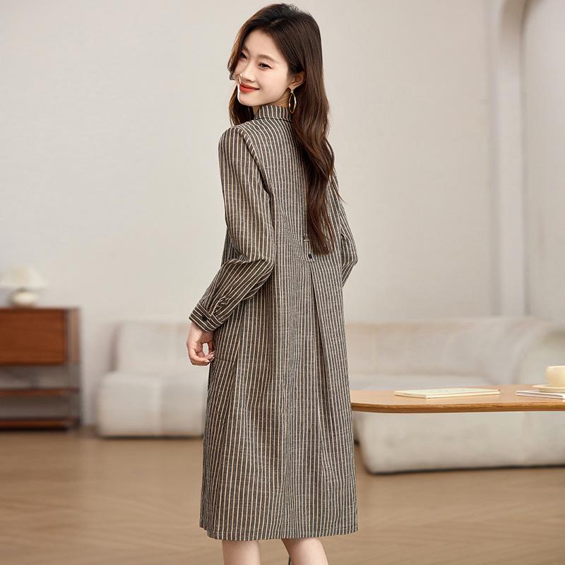 Women's Long Sleeve Striped Cotton Linen Shirt Dress - Comfortable, Fashionable Loose Fit for Spring 2025