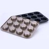 12 Cups Muffin Bun Cupcake Baking Bakeware Gold Black Non-Stick Carbon Steel Tray Cup Cake Mold