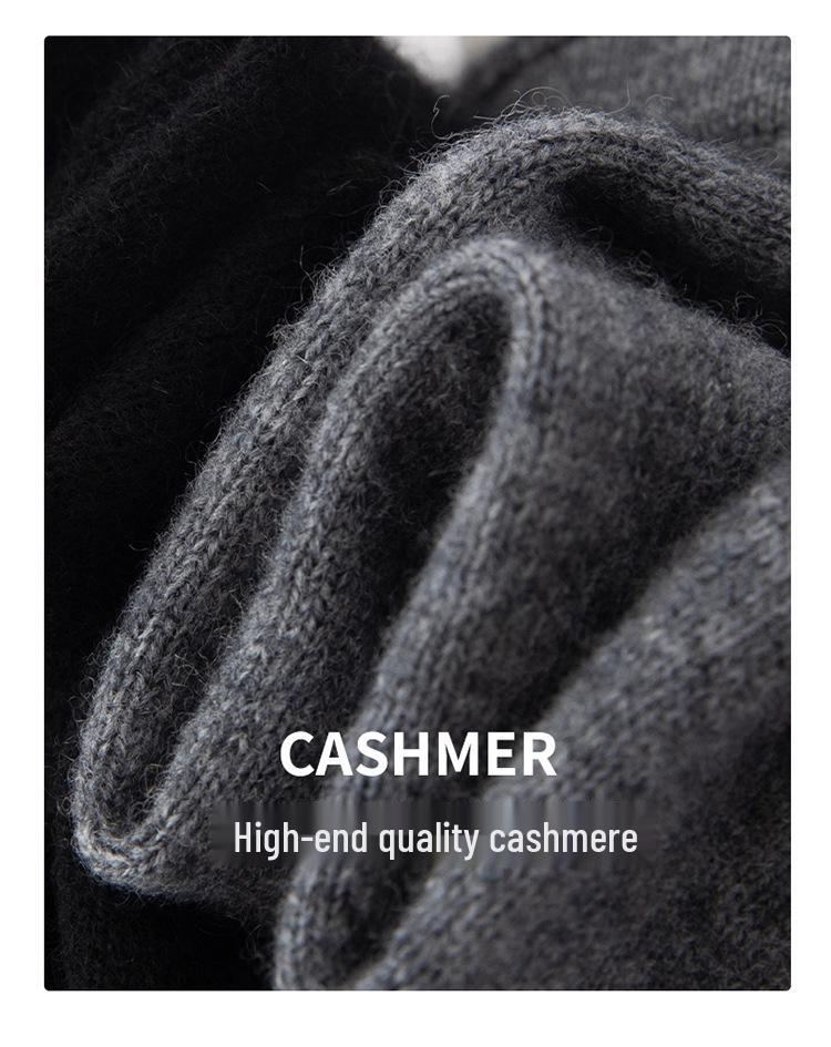 Women's Versatile Autumn V-Neck Color Block Cashmere Knit Sweater - Faux Two-Piece Loose Top