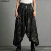 Men Elastic Waist Print Ruffled Splits Bohemia Holiday Irregular Long Skirts