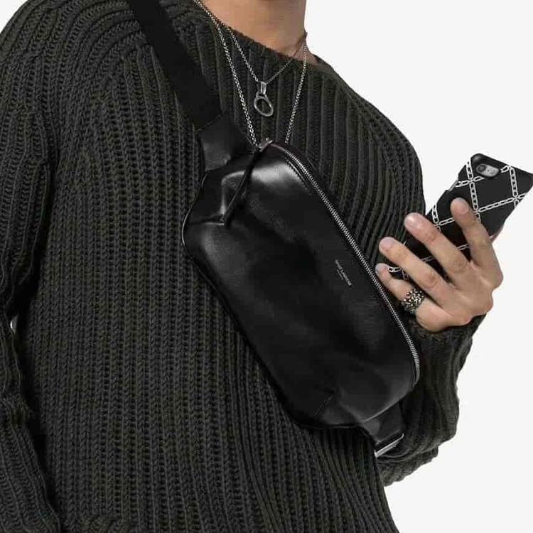 Saint Laurent Ysl Embossed Logo Leather Chest Bag Unisex bags Black 505671-0X52E-1000