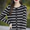 French Stripe Round Neck Cardigan Sweater - Age-Reducing, Casual & Versatile