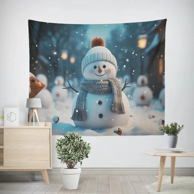 New Year Christmas Snowman Pattern Tapestry Living Room Sofa Home Decor Christmas Gift