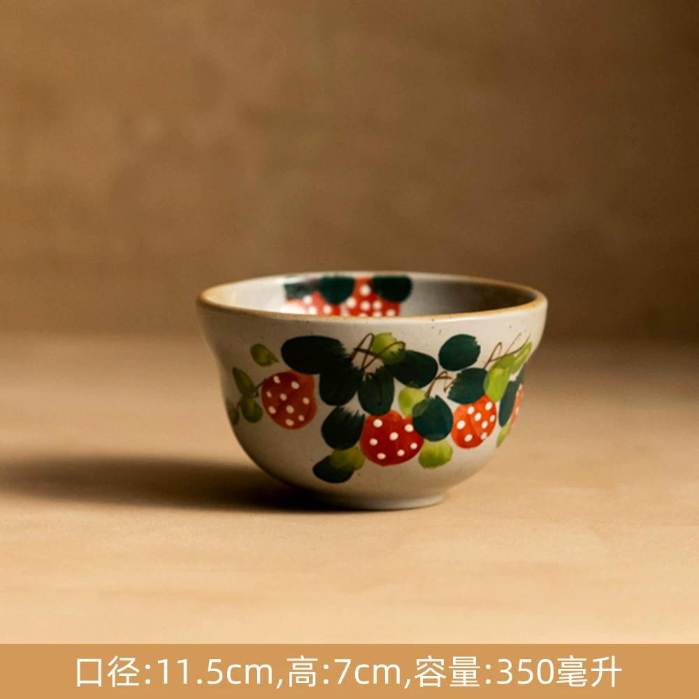 Creative Retro Pastoral Style Ceramic Bowl Hand-painted Flower Household Breakfast Bowl Soup Bowl Underglaze Color Chinese Tableware Jingdezhen