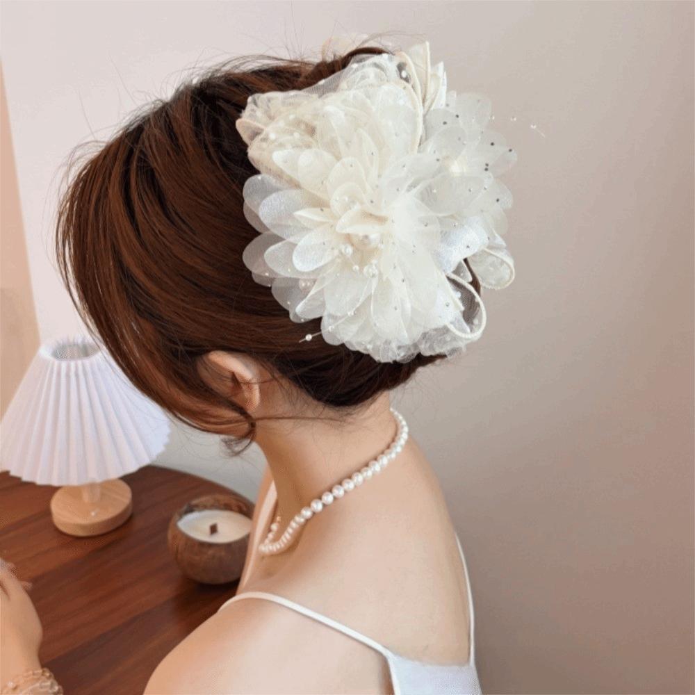 

BEPAN Fashion Sweet Rose Flower Hair Claw Volumizing Large Size Beaded Tassel Jaw Clips Shark Clip Elegant Hair Accessories Commute