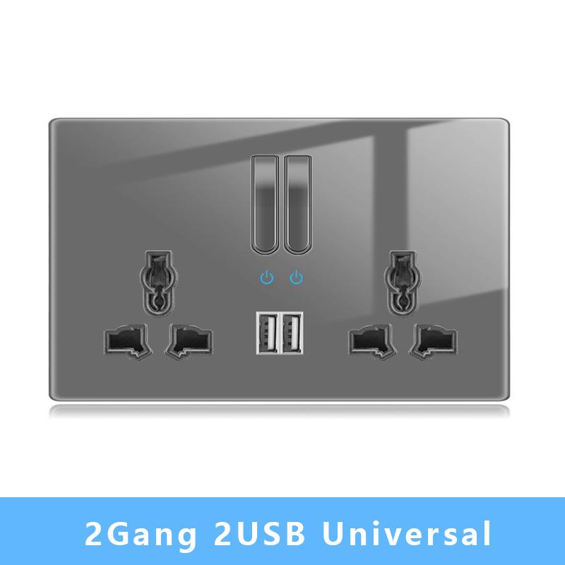 Nástěnný vypínačový panel LED indikátor UK EU FR Univerzální USB Elektrická zásuvka Klavírní klávesy Samoresetovací nástěnné vypínače TV Počítač