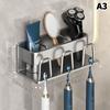 Metal Toothbrush Rack Multi-Function Toothbrush Holder Punch-Free Toothpaste Holder Wall-Mounted Bathroom Storage Box