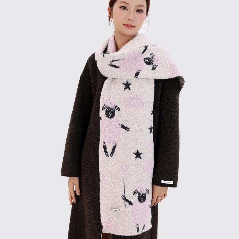 Autumn and winter new cute balloon lamb wool knitted scarf girls warm love sweet atmosphere scarf