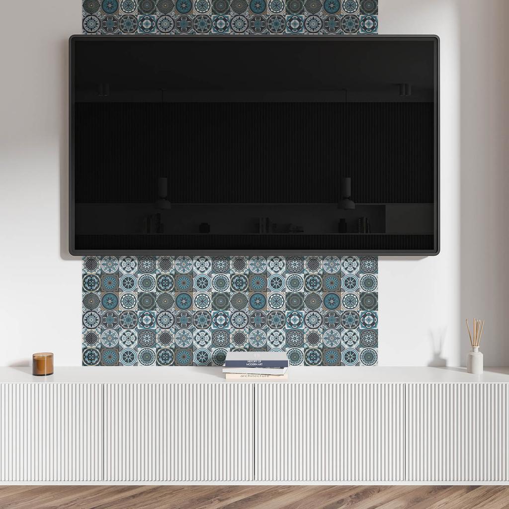Set of Vinyl Tiles with Pattern for Kitchen Living Room Mosaic Checkered Patterns 6X60X30 Cm