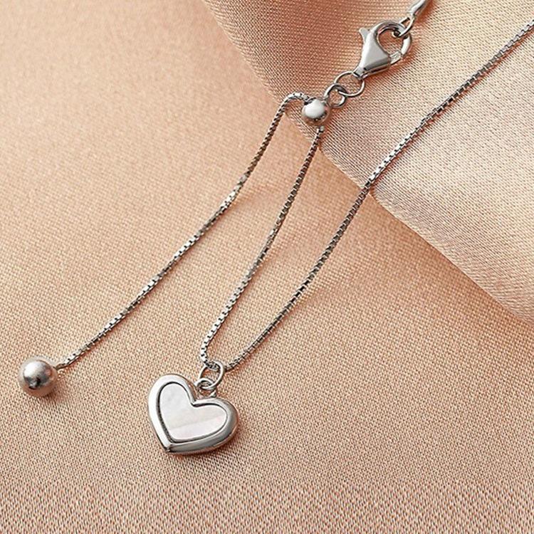 925 Silver-Plated Heart Necklace with Shell Pendant for Women - Clavicle Chain Short Choker Accessories