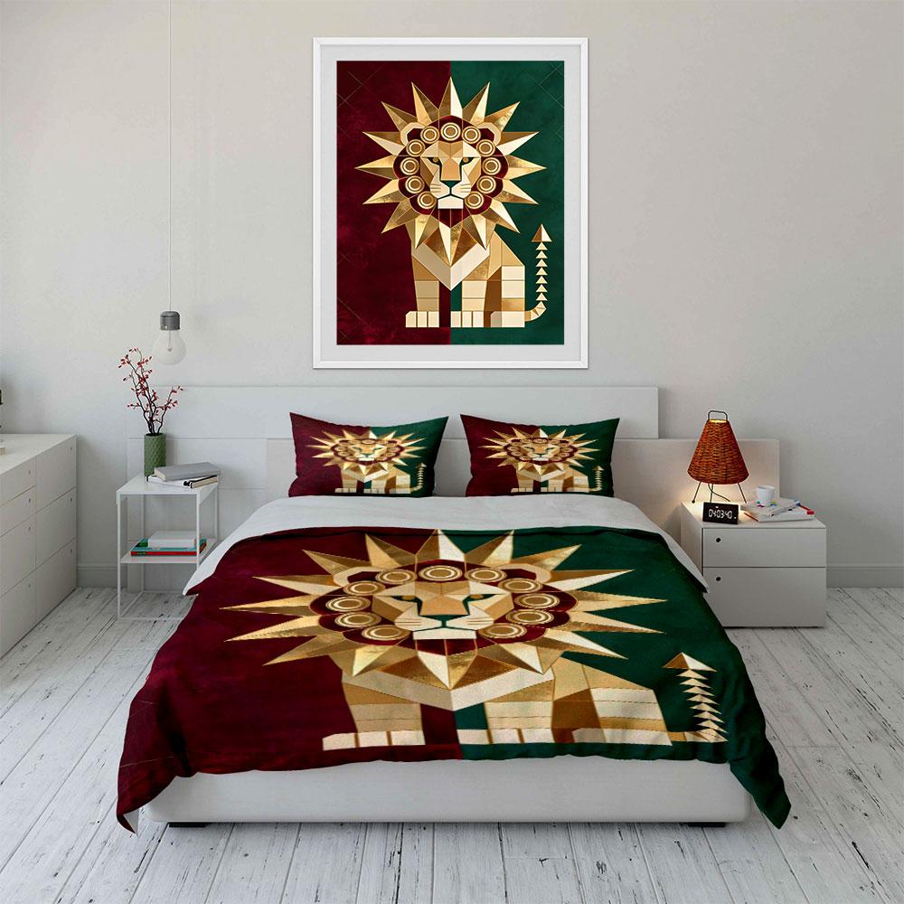 Geometric lion with sunburst. Bedding sets Duvet cover sets Duvet covers Pillowcases(1*Duvet Cover 2*Pillowcases without duvet insert)