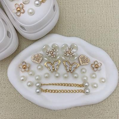 Fashion Diamond Butterfly Pearl Flower Shoes Charms Set Creative DIY 3D Shoe Flower Detachable Chain Buckle Girl Shoe Decoration