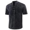 Mens Vintage Henley Shirt Stand Collar Lace Up Short Sleeve Tee