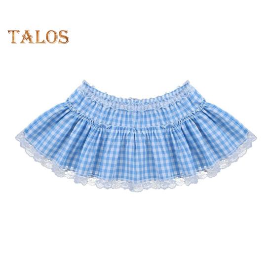 

Мини-юбка со средней посадкой, эластичный пояс, клетчатый принт, кружевная отделка, оборка, короткая юбка-трапеция, юбка для ролевых игр на Хэллоуин XL синий