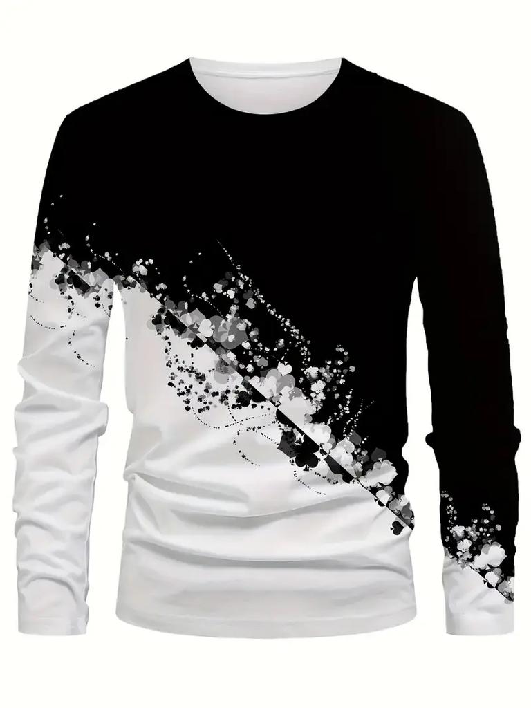 Fashionable and casual 3D digital printed men's street style round neck long sleeved T-shirt