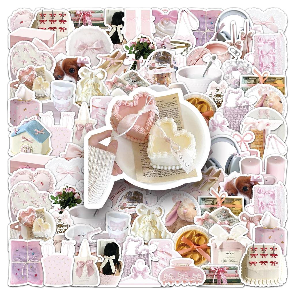 50 Cute Pink & White Bowknot Stickers - Waterproof Decor for Phone & Journal