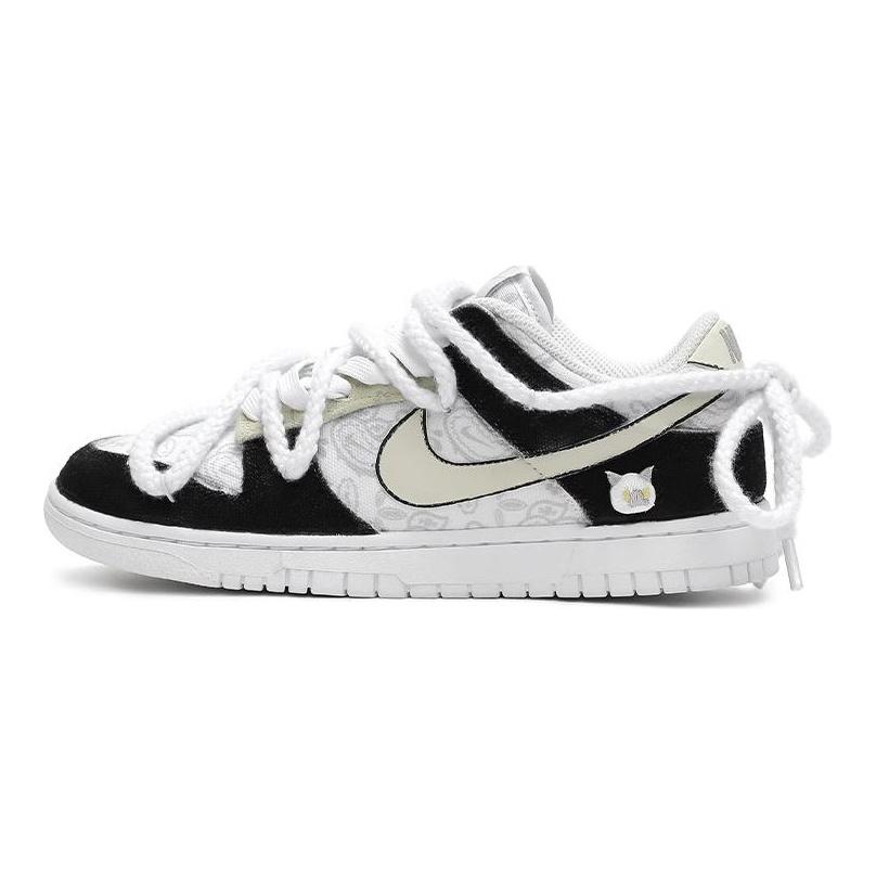 Nike Dunk Low White Paisley Low Top Skateboard Shoes Women's Black White Beige DJ9955-100(Team33-)
