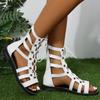 Fashion Women Sandals 2025 New Fashion Summer Sandals Hollow Round Head Cross Strap Shoes Women Casual Flat Shoes Sandalias De Mujer